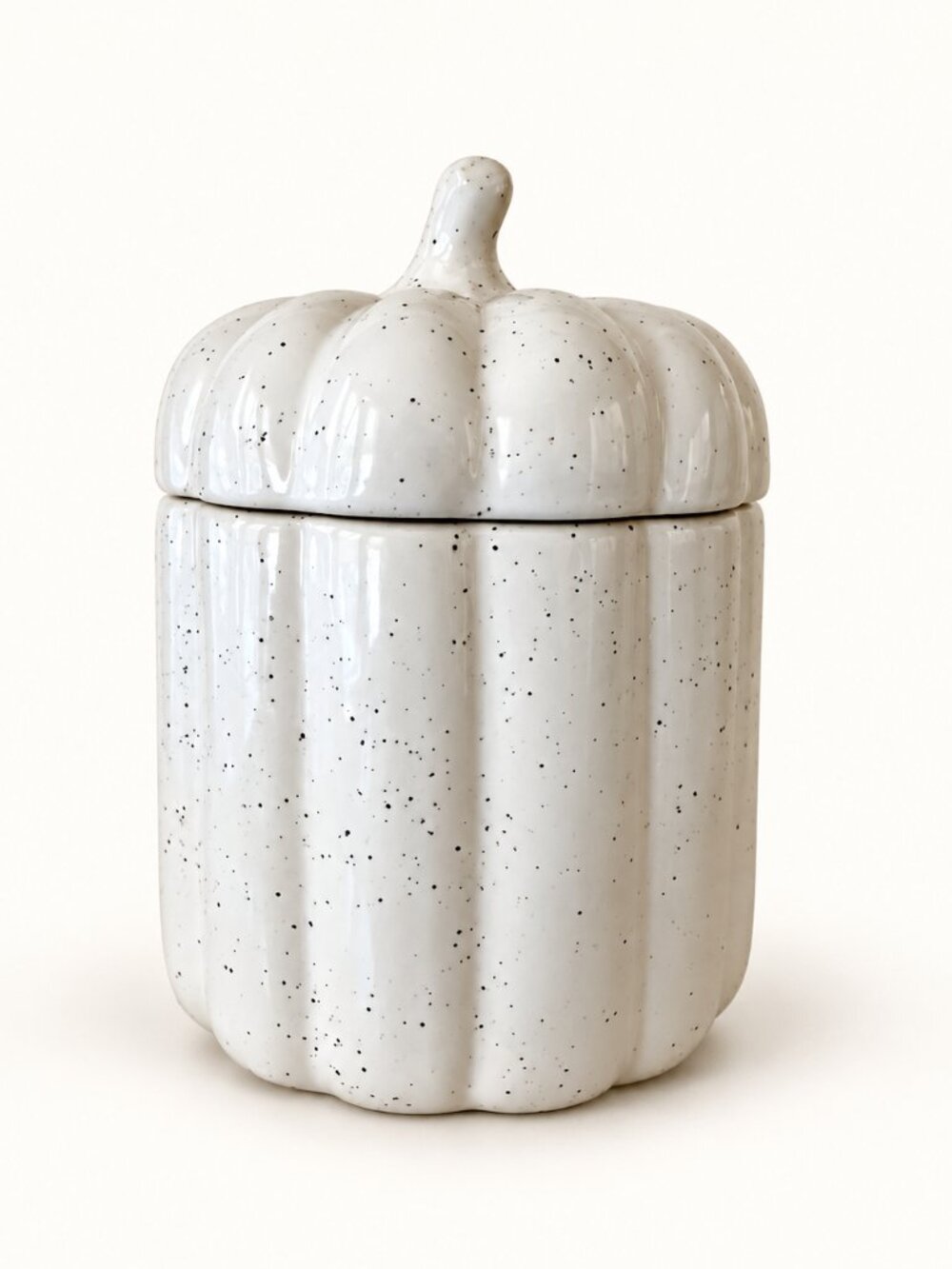 Bread + Butter Speckled White Ceramic Pumpkin Jar with Lid Fall Decor 7"